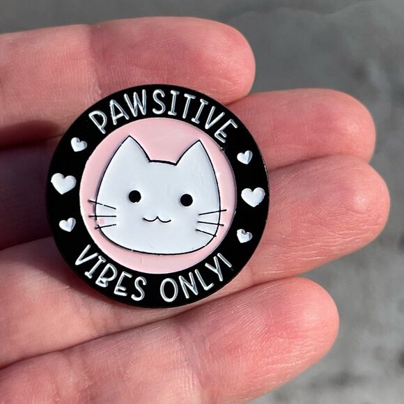 Pawsitive Vibes Only Cat Lover Positive Vibes Enamel Pin - Picture 2 of 8